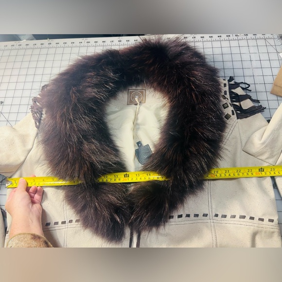 Double D Ranch Thunderbird Dance Jacket 2XL leather suede fur collar Plus size - Picture 10 of 17